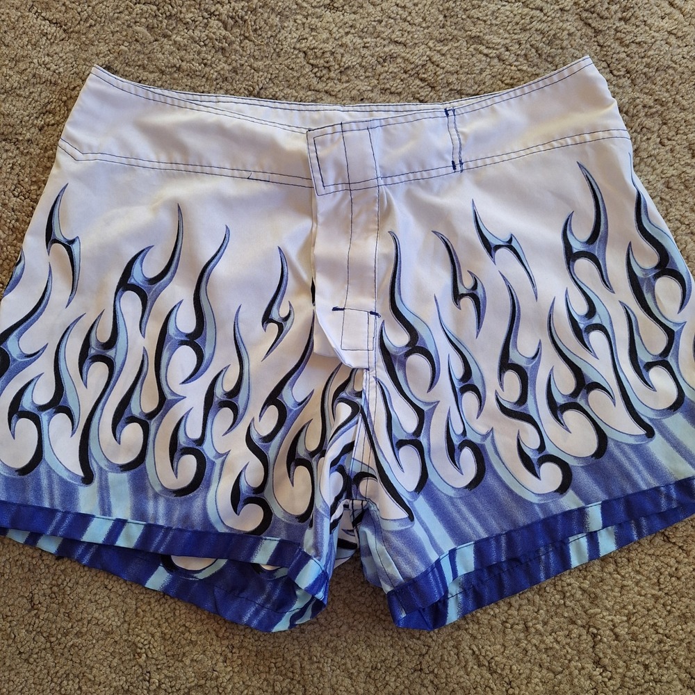 Bahama Mama Y2K Tribal Blue Twisted Flames Swim Trunks Womens Large